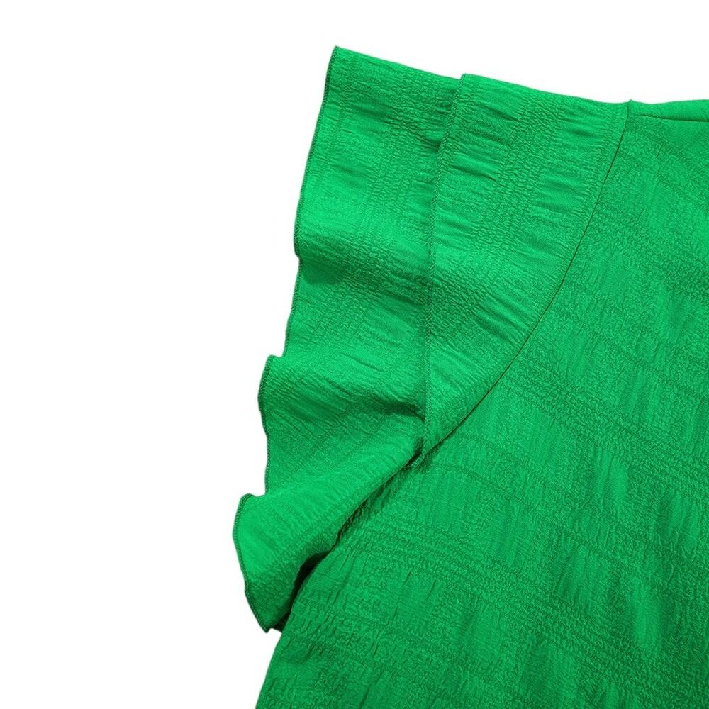 Green Textured Ruffled Short Sleeve Round Neck Top New S,  L, XL - Picture 6 of 8